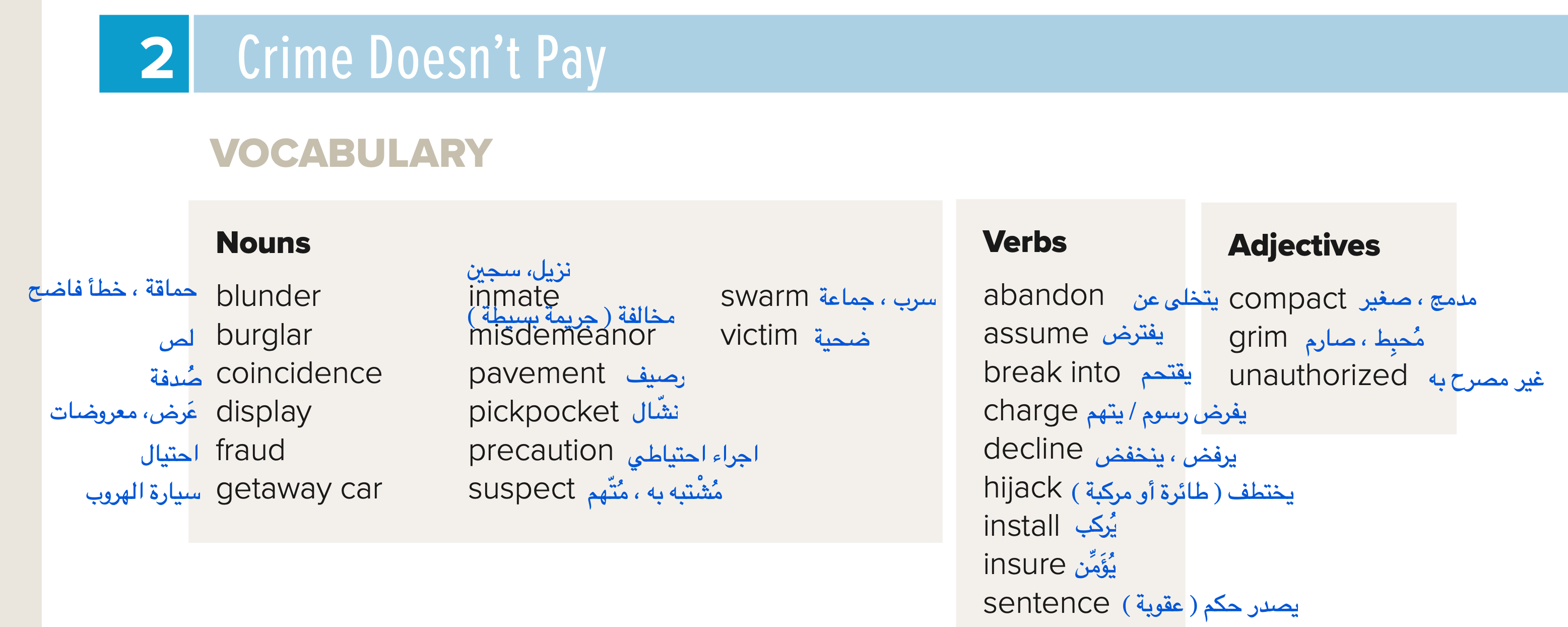 Mega Goal 2 : Crime Doesn’t Pay Vocabulary